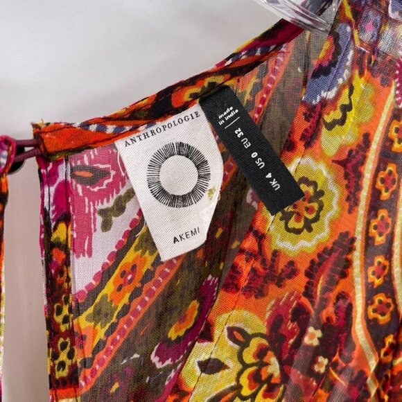 Akemi + Kin Anthro Sz US 0 Multicolor Murol Flutter Faux Wrap Chiffon Maxi Dress - Picture 6 of 11